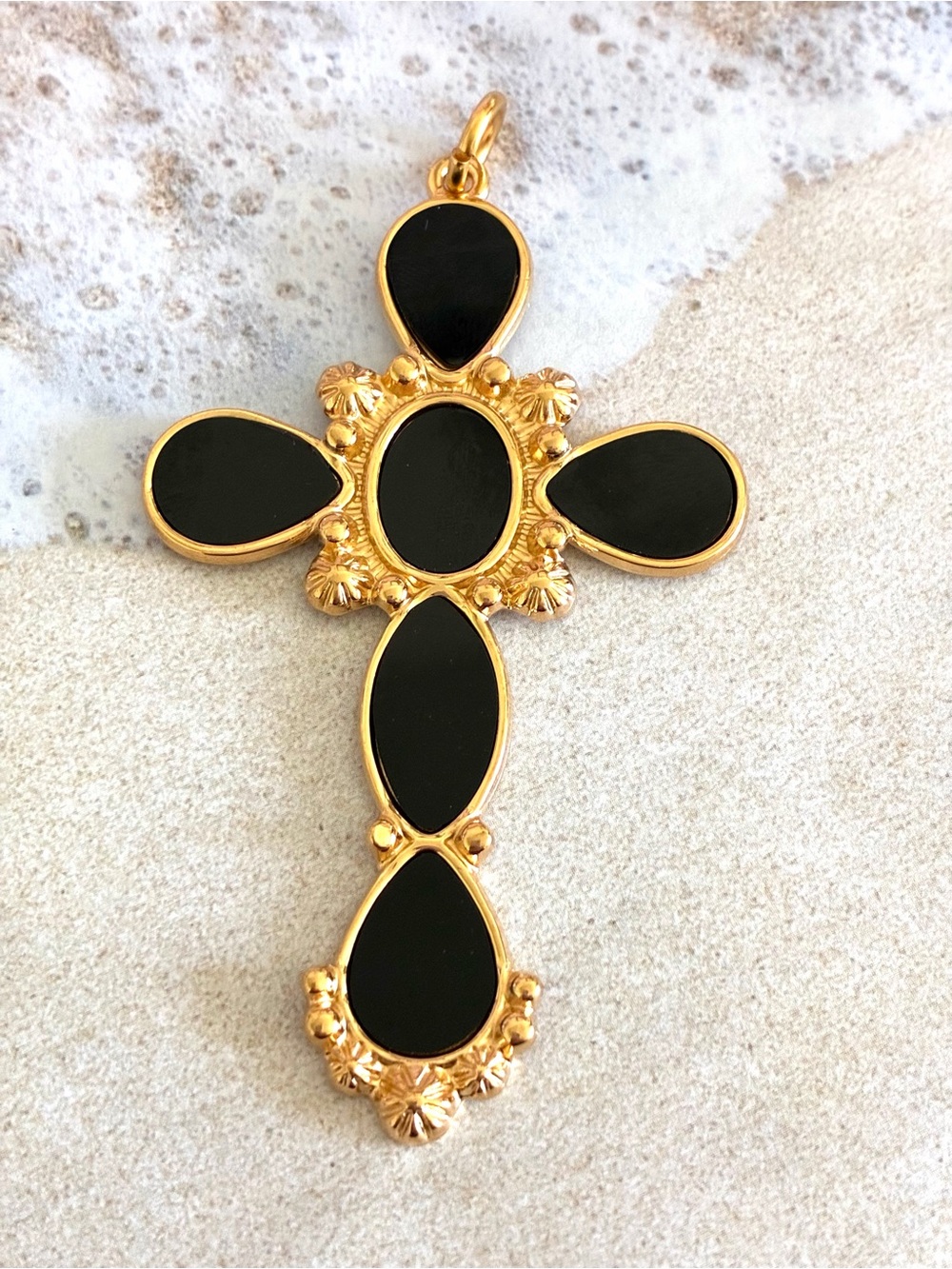 Gold-Tone Black Cross Pendant Necklace - Women's Elegant Jewelry